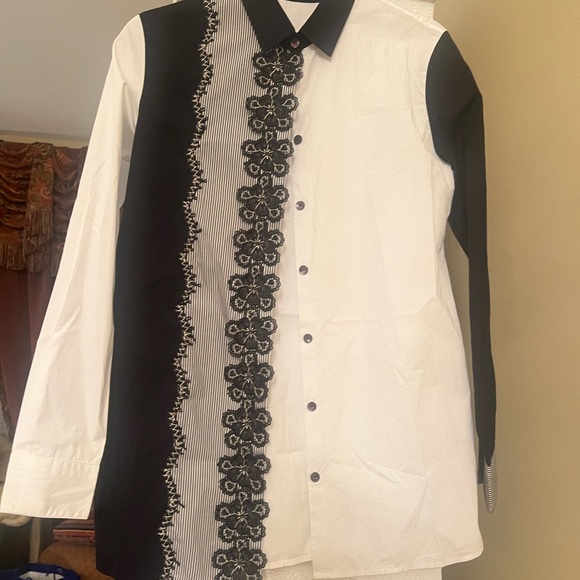 Etro Black and White Dress Shirt with Lace Detail